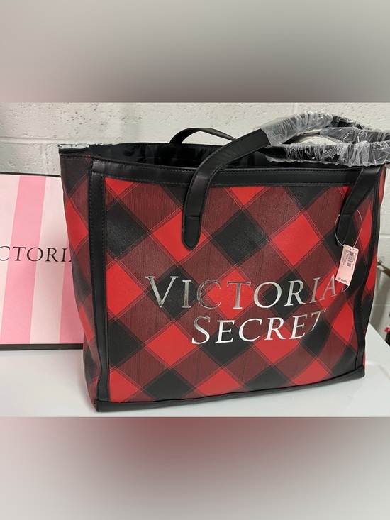 Victoria's Secret Handbags - Victoria's Secret Red and Black Plaid Logo Tote